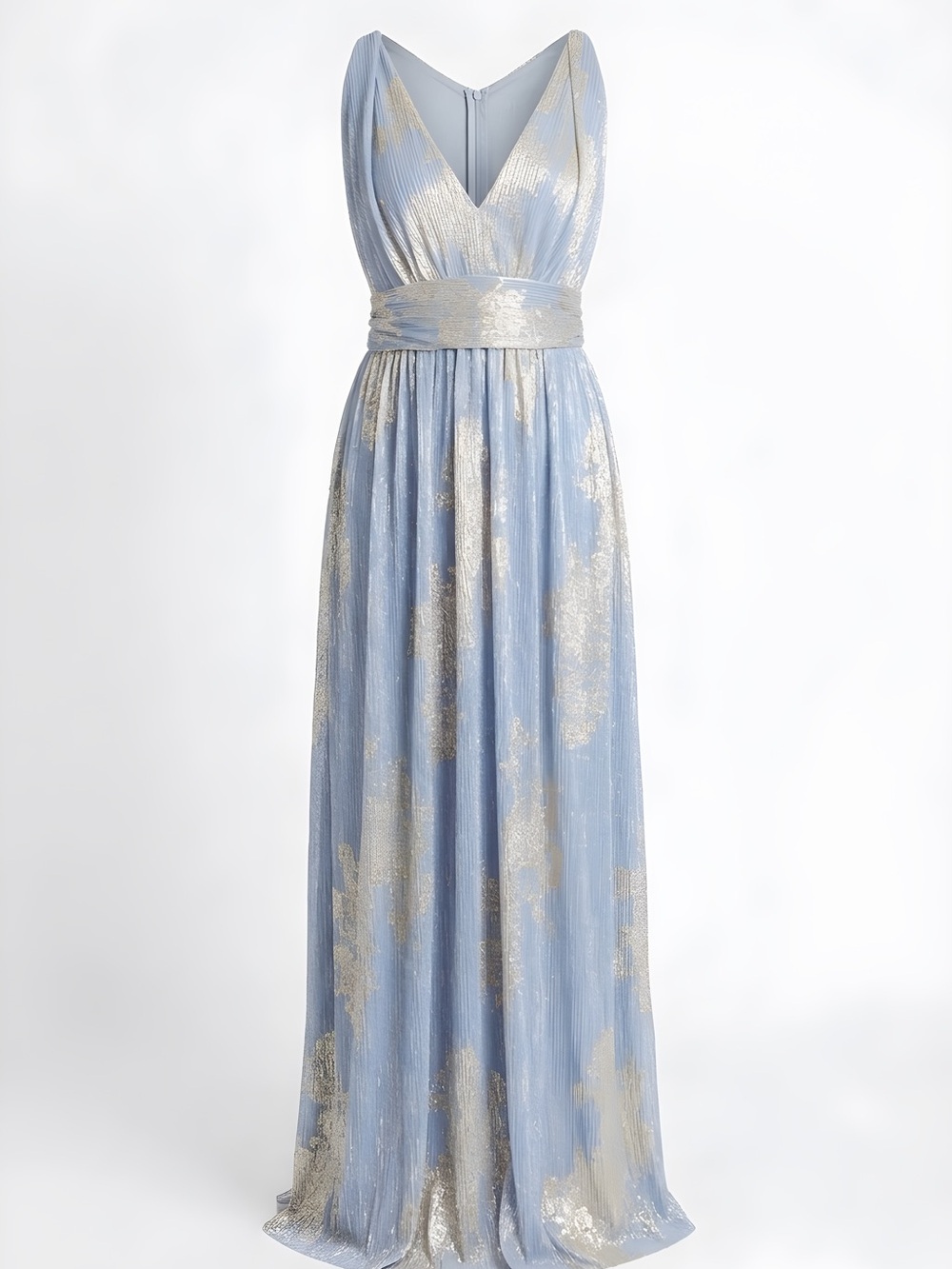 After Six Lavender and Gold Foil Metallic V-Neck Maxi Dress